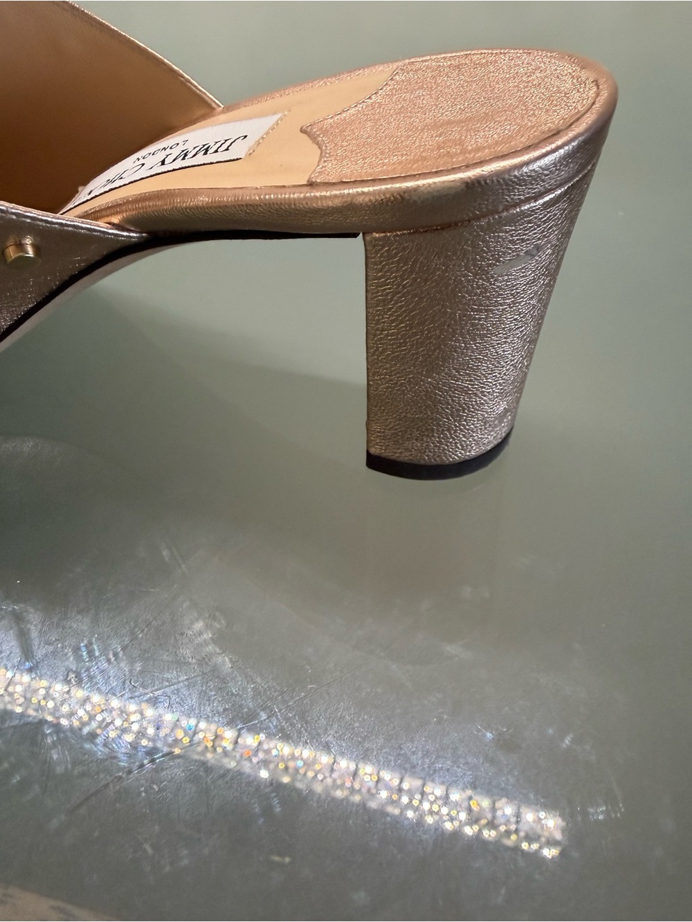 Jimmy Choo Rose Gold Studded Open-Toe Mules - Picture 7 of 13